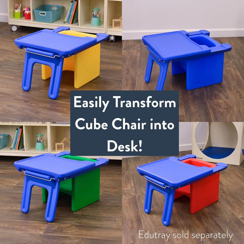 3-in-1 1-Pack, Children's Factory Cube Chair for Kids, Flexible Seating Classroom Furniture, Blue
