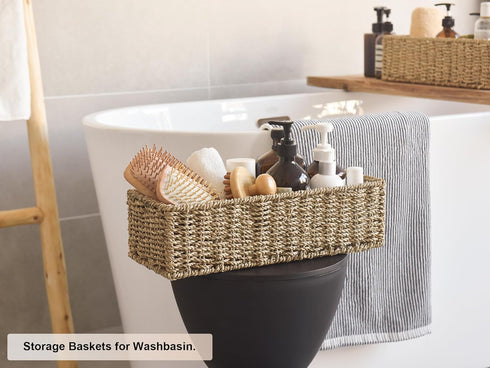 StorageWorks Seagrass Wicker Toilet Paper Basket, 2 Pack for Bathroom Tank Topper