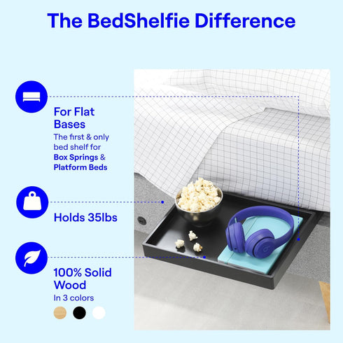 BedShelfie Bedside Shelf for Bunk Bed & Top Bunk, College Dorm Room Essentials, Floating Bed Side Table Tray Storage,