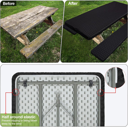 72in, Play Tailor Picnic Table Cover with Bench Covers Camping Essentials Waterproof Windproof Camping Tablecloth