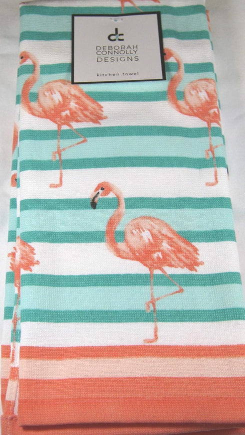 Decorative Set of Absorbent Kitchen Towels, Flamingos, 100% Cotton 18" x 28"