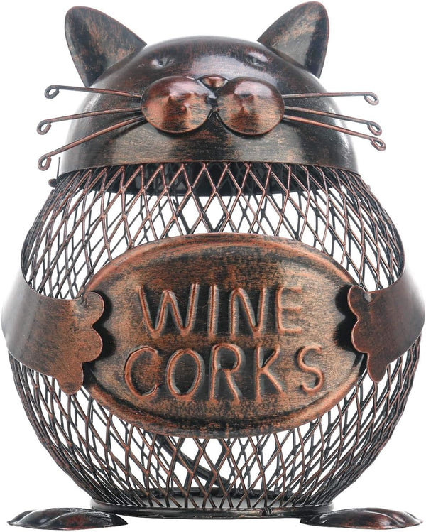 Tooarts Practical Kitten Wine Cork Container, Iron Piggy Bank Home Decoration Gift