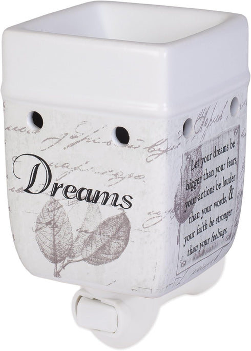 Elanze Designs Dream Bigger Actions Louder Faith Stronger Grey Leaves White Ceramic Stone Warmer