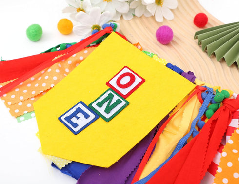 Jissoo Fabric,1st Letter Blocks One High Chair Banner - First Birthday Decorations, Nursery Rhyme Highchair Garland