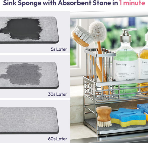 2 Countertop, SWTYMIKI Kitchen Sink Caddy Organizer, Tier Sponge Holder for Kitchen Sink with Instant Drying Stone