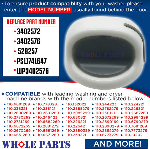 Whole Parts Washer and Dryer Control Knob Assembly Part# WP3402572 - Compatible with Kenmore & Whirlpool