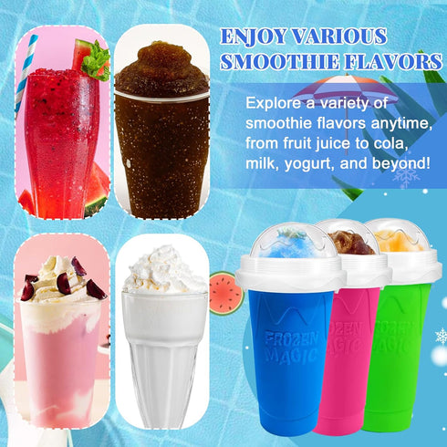 Slushie Cup, 2 Pack Slushy Maker Cup, Frozen Magic Squeeze Cups for Juice, Milk, Yogurt, Ice Cream, DIY Smoothie
