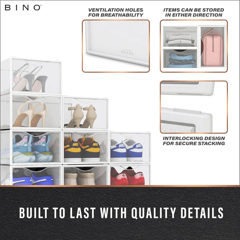 BINO 12-Pack Plastic Stackable Shoe Box Set, Clear Foldable Shoe Storage Container with Front Open