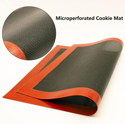 Perforated Baking Mats, 2 PCS Non-Stick Reusable Eclair Silicone Mat for Half Sheet, 11 5/8" x 16 1/2"
