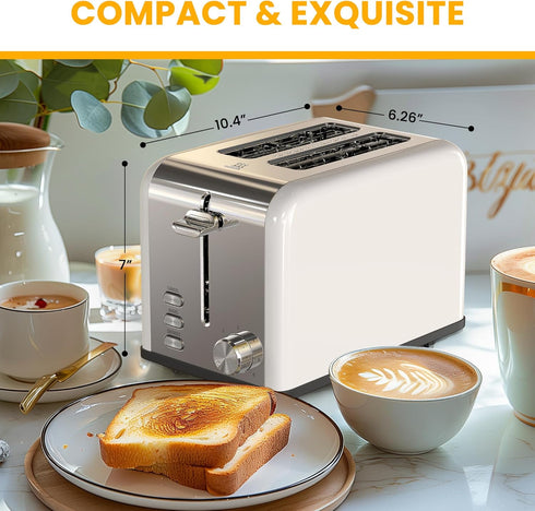 Simple Deluxe 2-Slice Toaster, White, 6 Browning Settings, 3 Functions, Extra Wide Slot & Removable Crumb Tray