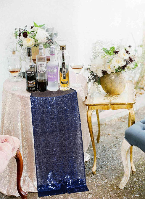 ShinyBeauty 2 Pack Navy Blue Sequin Table Runners | 12in x 108in Elegant Dining Table Accessory for Fall & Christmas