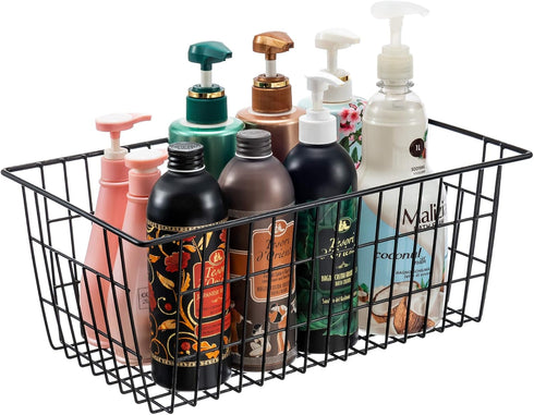 iPEGTOP Wire Freezer Storage Baskets, Set of 2 Farmhouse Bins with Handles for Kitchen Cabinets, Pantry, Black