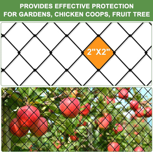 25'x100' 2' Bird Netting - Heavy Duty Nylon Net with Mesh for Garden Protection, Chicken Coop, Fruit Tree, Orchard