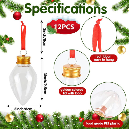 FOIMAS 12 Pack Booze Bulb Booze Christmas Balls,Fillable Light Ball Tree Hanging Ornaments Clear Plastic Pendant Ball