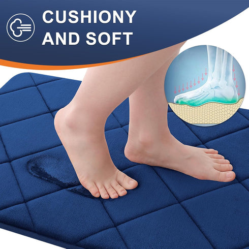 OLANLY Memory Foam Bath Mat 30x20, Ultra Soft Absorbent Bathroom Rug, Machine Washable, Navy