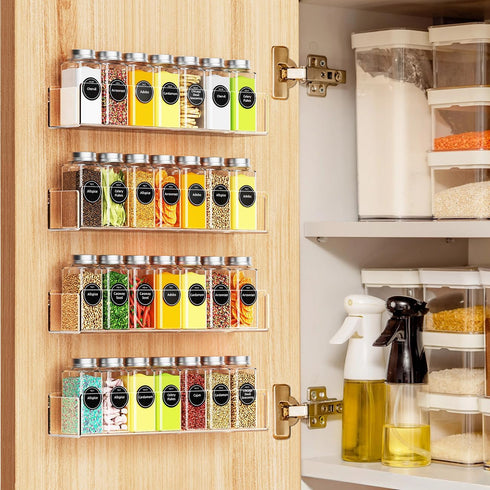 2 Pack, 12 Inch Wall Mounted Acrylic Spice Rack Clear Pantry Door Organizer, Floating Spice Organizer, Adhesive