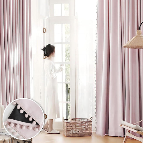 84 inches 2 Room,52" 84",Grommet Jubilantex Pom Pom Pink Blackout Curtains Long Panels Triple Weave Window Treatments
