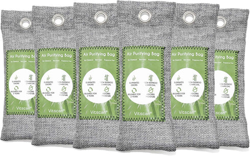 6 Pack Bamboo Charcoal Air Purifying Bag, Activated Charcoal Odor Absorber for Home, Pet, Closet