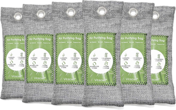 6 Pack Bamboo Charcoal Air Purifying Bag, Activated Charcoal Odor Absorber for Home, Pet, Closet