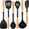 NCUE Kitchen Utensils Set, 6 Pcs Large Non-stick Silicone Cooking Utensils with Wooden Handle (Black)