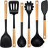 NCUE Kitchen Utensils Set, 6 Pcs Large Non-stick Silicone Cooking Utensils with Wooden Handle (Black)