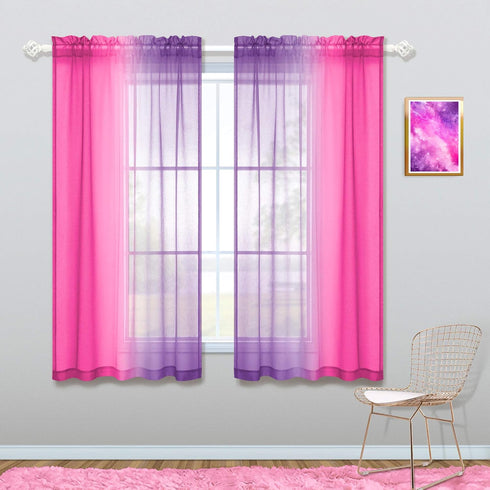 KOUFALL Kawaii Room Decor - Pink and Purple Ombre Kids Curtain Rod Pocket Small Curtains for Girl Bedroom, 45 Inch