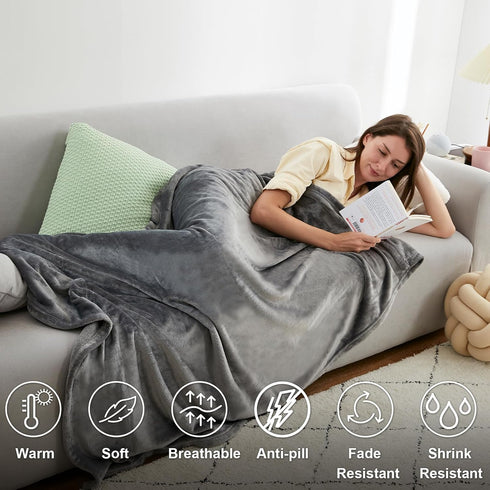 Hansleep Fleece Throw Blanket, Super Soft Flannel Fuzzy Grey, Plush Cozy Blanket for All Seasons, 50x60 Inches