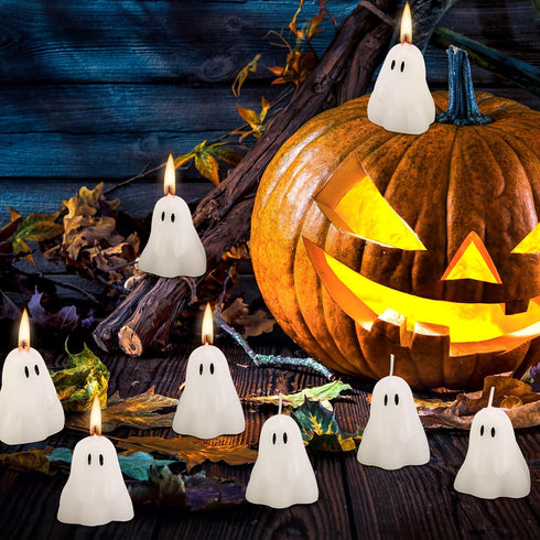 EBaokuup 10 2'' 1.6'' PCS X Halloween Ghost Candles, Ghost Shaped Decor Candles, Fun Face Spooky Burning Candle