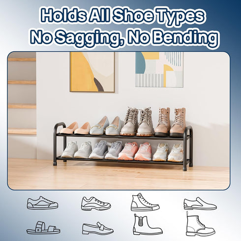 2 Closet, ENJOYBASICS Expandable Shoe Rack, Tier Adjustable Shoe Organizer Shelf for Black Metal Free Standing Shoe