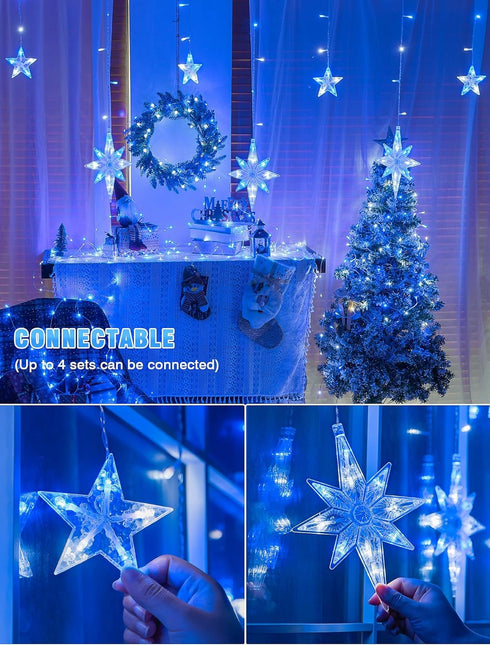 Outdoor,126 12 8 Star Icicle Lights Led Star Hanging String Light with Modes,Waterproof Connectable Fairy Star Window
