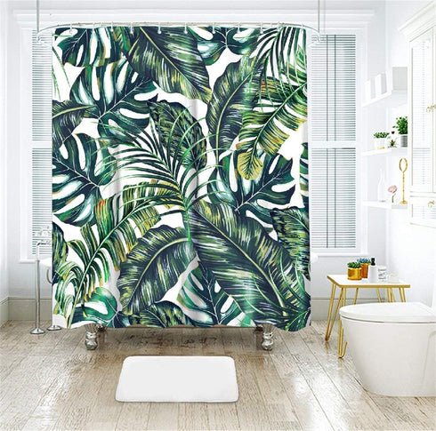 LIVILAN Green Plant Shower Curtain - Botanical Leaf Pattern, 72X72 inches with 12 Hooks