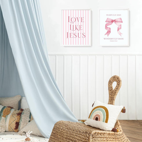 LARTSFRO 10x8 Inch Set 4 Coquette Pink Bow Jesus Wall Art Decor Posters, Light Pink Bow Christian Room Bedroom Bathroom