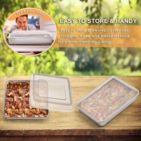 E-far Toaster Oven Baking Pan with Lid, 10.4”x 8”x 2” Stainless Steel Rectangle Sheet Cake Pans