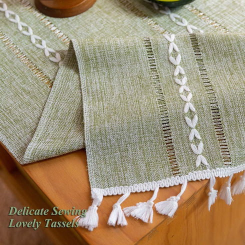 15.735.4 Inch Green Tassel Bedside Tablecloth Nightstand Cover Cloth Side Table Covers for End Night Stand Coffee Tea