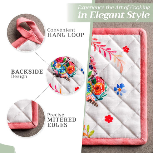 Maison d' Hermine 100% Cotton Pot Holders Set, Heat Resistant 8" x 8" Hot Pads for Cooking, Pack of 2