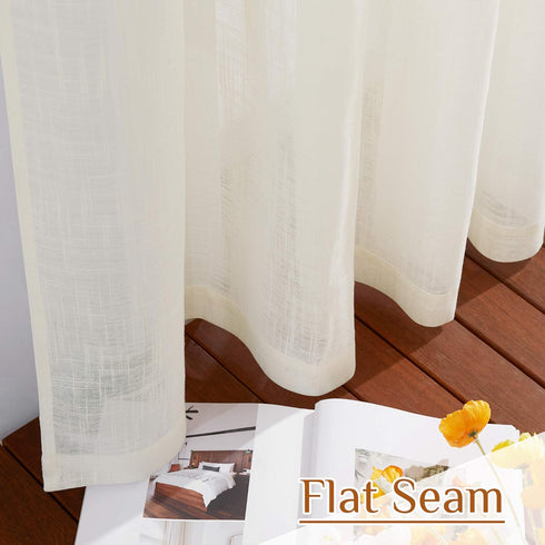 NICETOWN Linen Sheer Curtains, Rod Pocket & Back Tab Vertical Window Treatments for Living Room, Natural, W52 x L84,