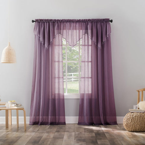 No. 918 Erica Crushed Sheer Voile Rod Pocket Curtain Panel, 51" x 84", Purple