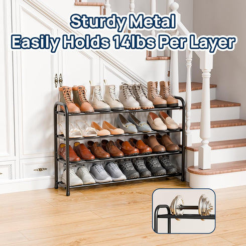 4 Closet, ENJOYBASICS Expandable Shoe Rack, Tier Adjustable Shoe Organizer Shelf for Black Metal Free Standing Shoe