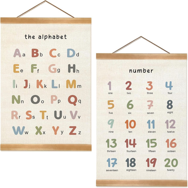 ZTGDA Alphabet Numbers Poster Set of 2, Alphabet Numbers Wall Art, ABC Banner