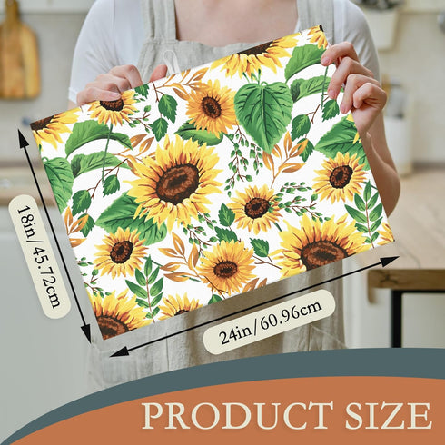 Summer Sunflowers Dish Drying Mats 18x24 Inch,Leaves Dish Pad Drying Rack Mat for Kitchen Counter Ultra Absorbent Microfiber Dishware Coffee Maker Bar Countertop Decor