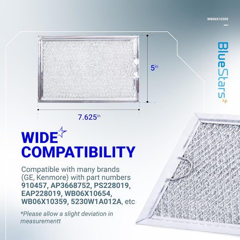 BlueStars WB06X10309 WB06X10359 Microwave Grease Filter Replacement - 7.64 x 5.12, Compatible with G.E LG Kenmore