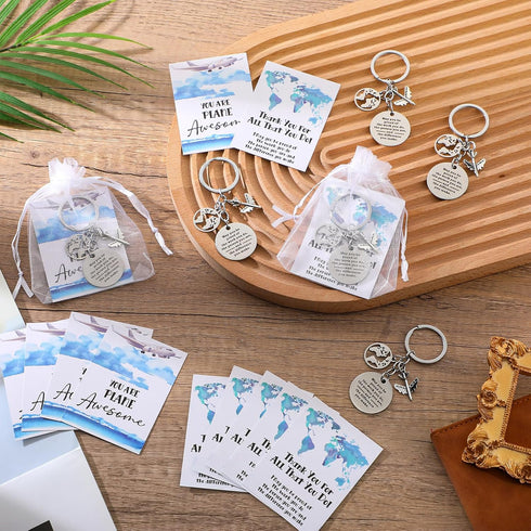 Tondiamo Flight Attendant Gifts Bulk Airplane Keychain with Thank You Cards for Travel Adventure Party Favor Holiday