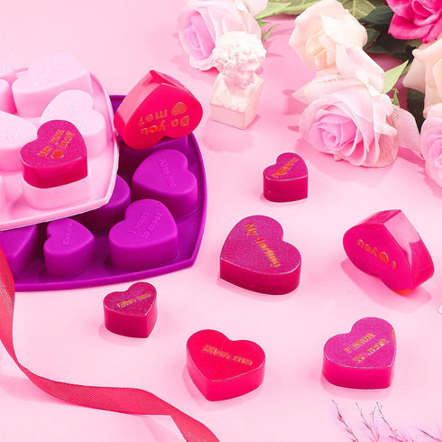 Patelai 4 Pieces Mixed Size Heart Molds - 40 Holes Silicone Molds for Valentine's Day Baking, Non-Stick (Pink, Purple)