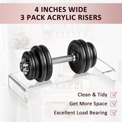 2 Set 3 12" 5mm Large Acrylic Clear Display Risers, Sizes Rectangular Showcase Collectibles Display Shelf, Thick