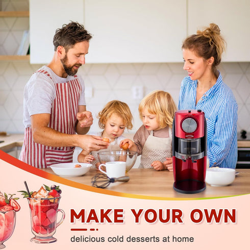 Shaved Ice Machine - Retro Red Snow Cone Maker for Homemade Shaved Ice, Slushie Ice Shaver with Stainless Steel Blade,