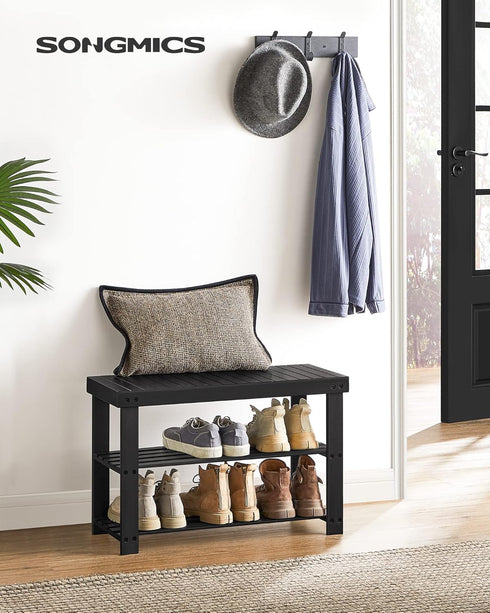3-Tier 286 lb, 11.3 27.6 17.8 Inches, ULBS04H SONGMICS Shoe Rack Bench, Bamboo Shoe Storage Organizer, Entryway Bench