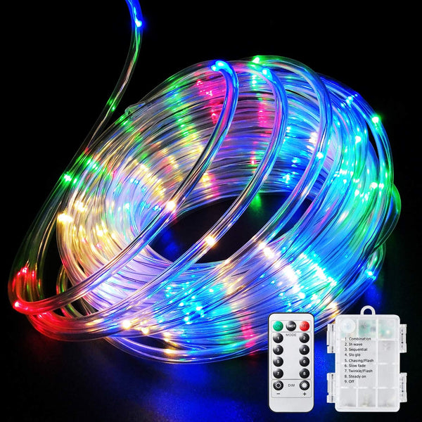 LED Rope Lights Battery Operated String Lights 40FT 120 LEDs 8 Modes