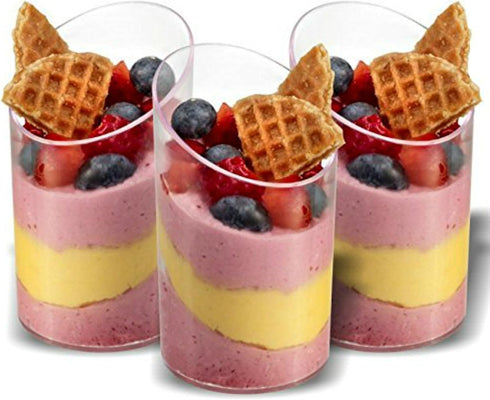 Zappy Elegant Clear Slanted Cylinder Mini Dessert Appetizer Cup - 2.5 oz Plastic Tasting/Sample Shot Glasses (25 Ct)
