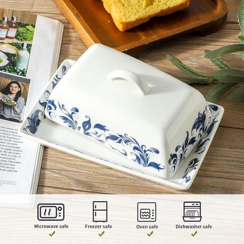 white(4.6 7.1 butter box,ceramic butter dish with lid,butter saver,Microwave and Dishwasher Safe,French butter