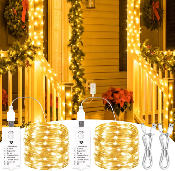 ZSJWL Rechargeable Fairy Lights with DIY Timer & 8 Modes, 2 Pack